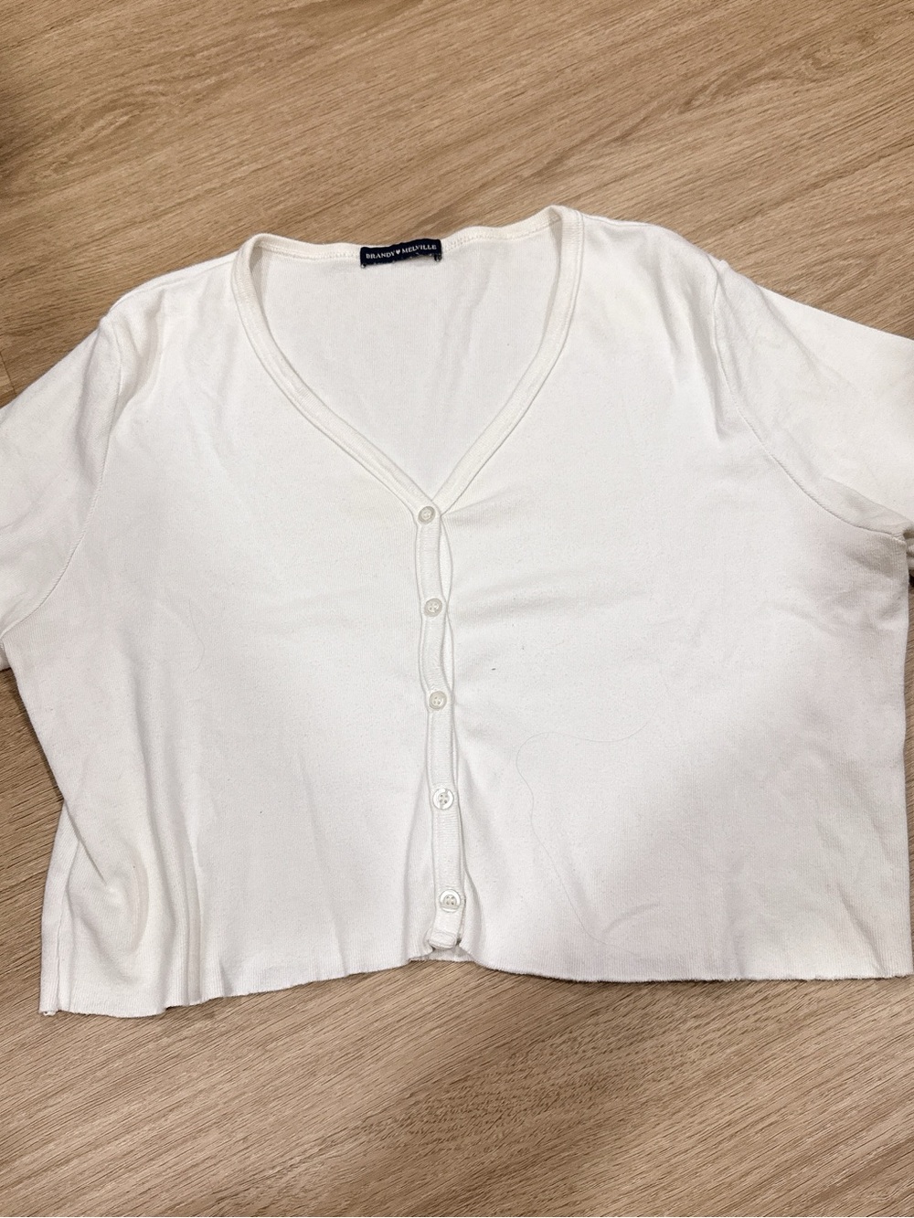 Brandy Melville White Cropped Button-Front V-Neck Top